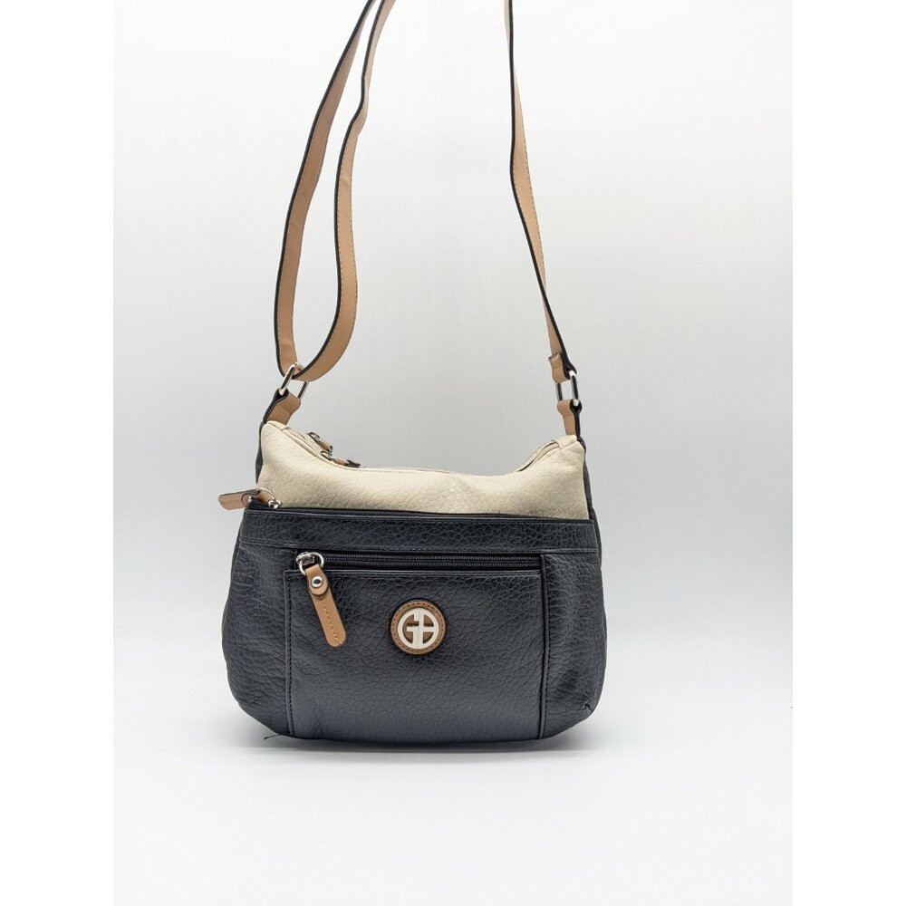 GIANI BERNINI pebbled faux-leather colorblock hobo shoulder bag -BLACK/IVORY